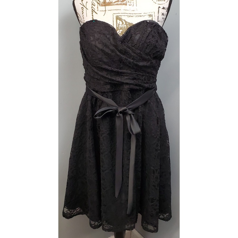 Marina Cocktail Dress Womens 14 Black Lace Overlay Sweetheart Strapless Back Zip